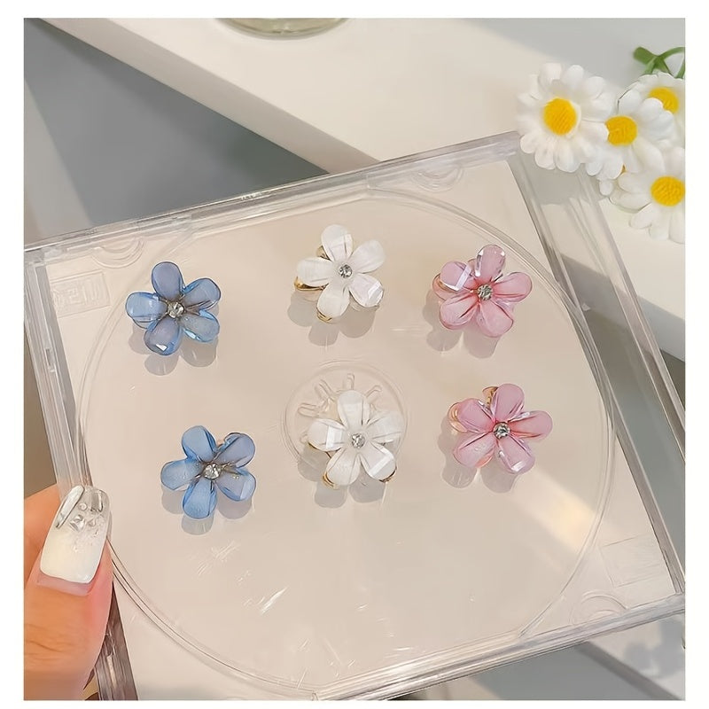 12pcs Faux Opal Flowers Small Claw Clips Hair Accessories For Women Girls