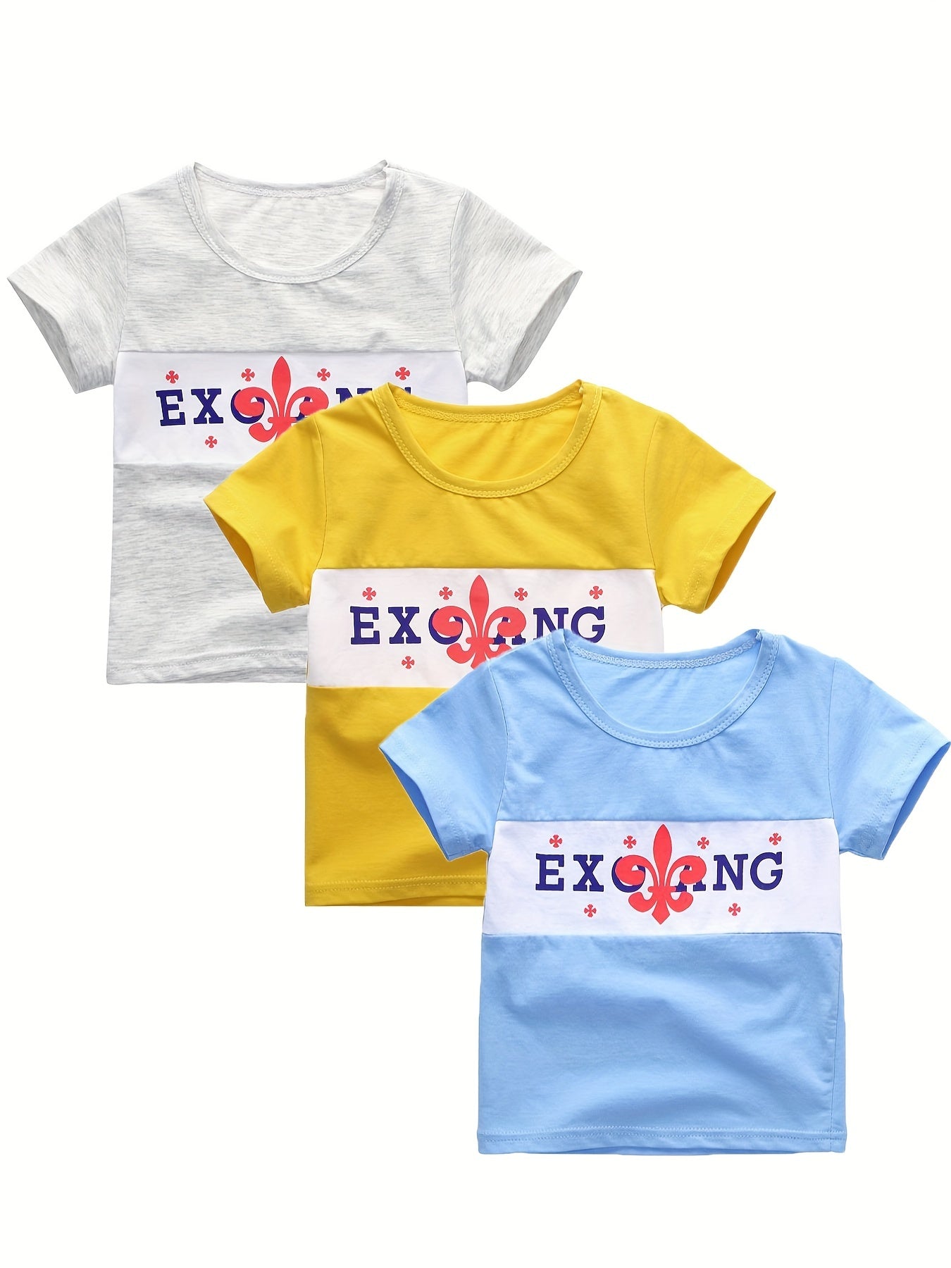 Summer Boys Stitching Letter Print T-shirts 3pcs