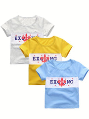 Summer Boys Stitching Letter Print T-shirts 3pcs