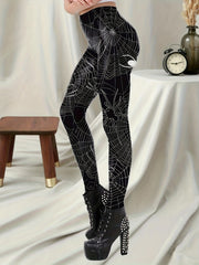 Halloween Sports Leggings Women's Plus Web Print High Rise