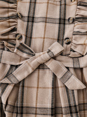 Girls Plaid Ruffle Trim A Line Dress