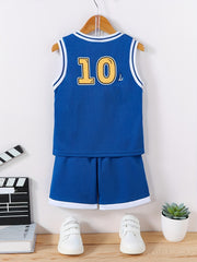 Boys Basketball Set Sleeveless Shirt and Shorts for Summer Training 10 Print