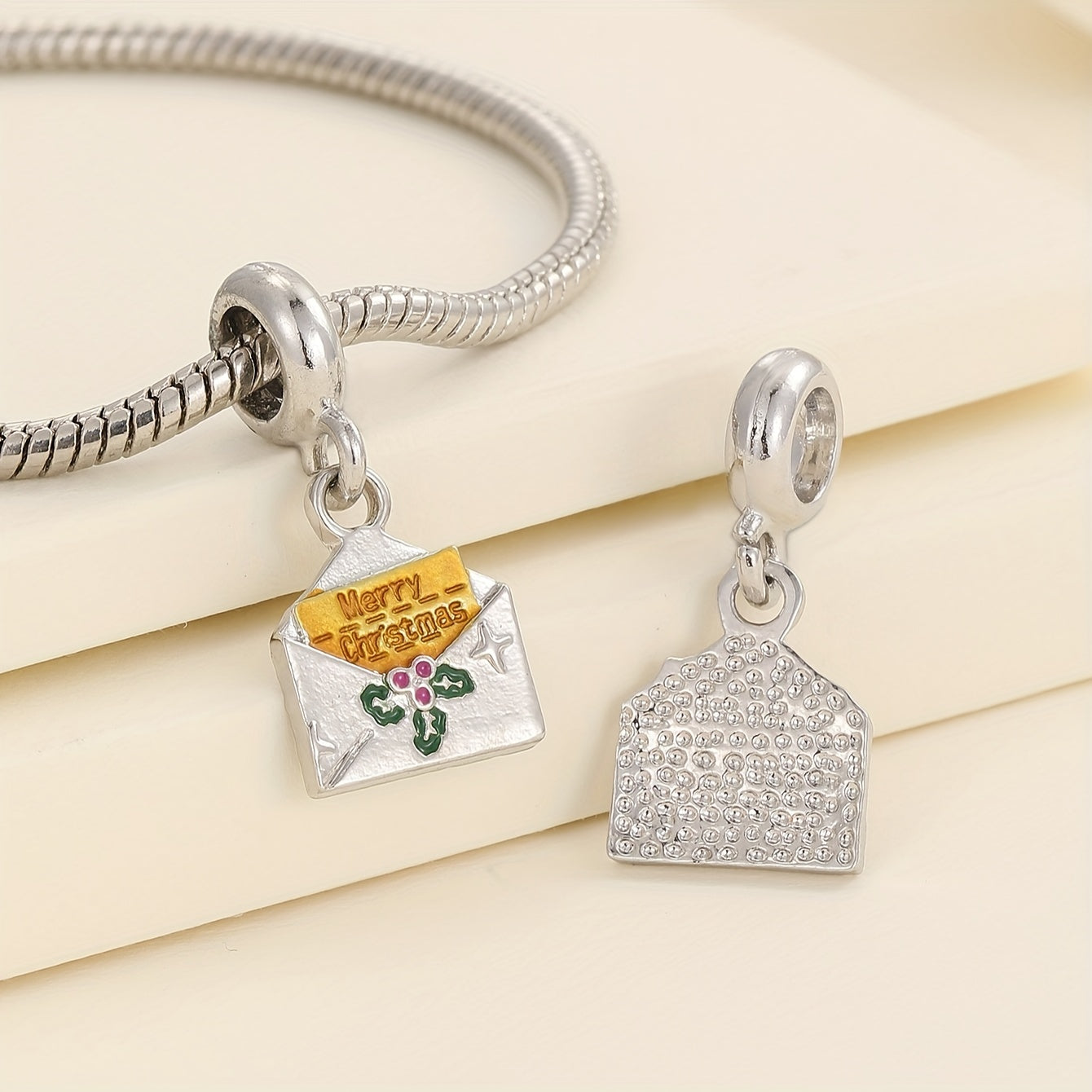 1pc Christmas Silver Gray Envelope Merry Pendant Charm DIY Bracelet String Decor