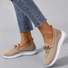 Metal Chain Decor Flat Shoes Slip-On Low Top Women's Footwear
