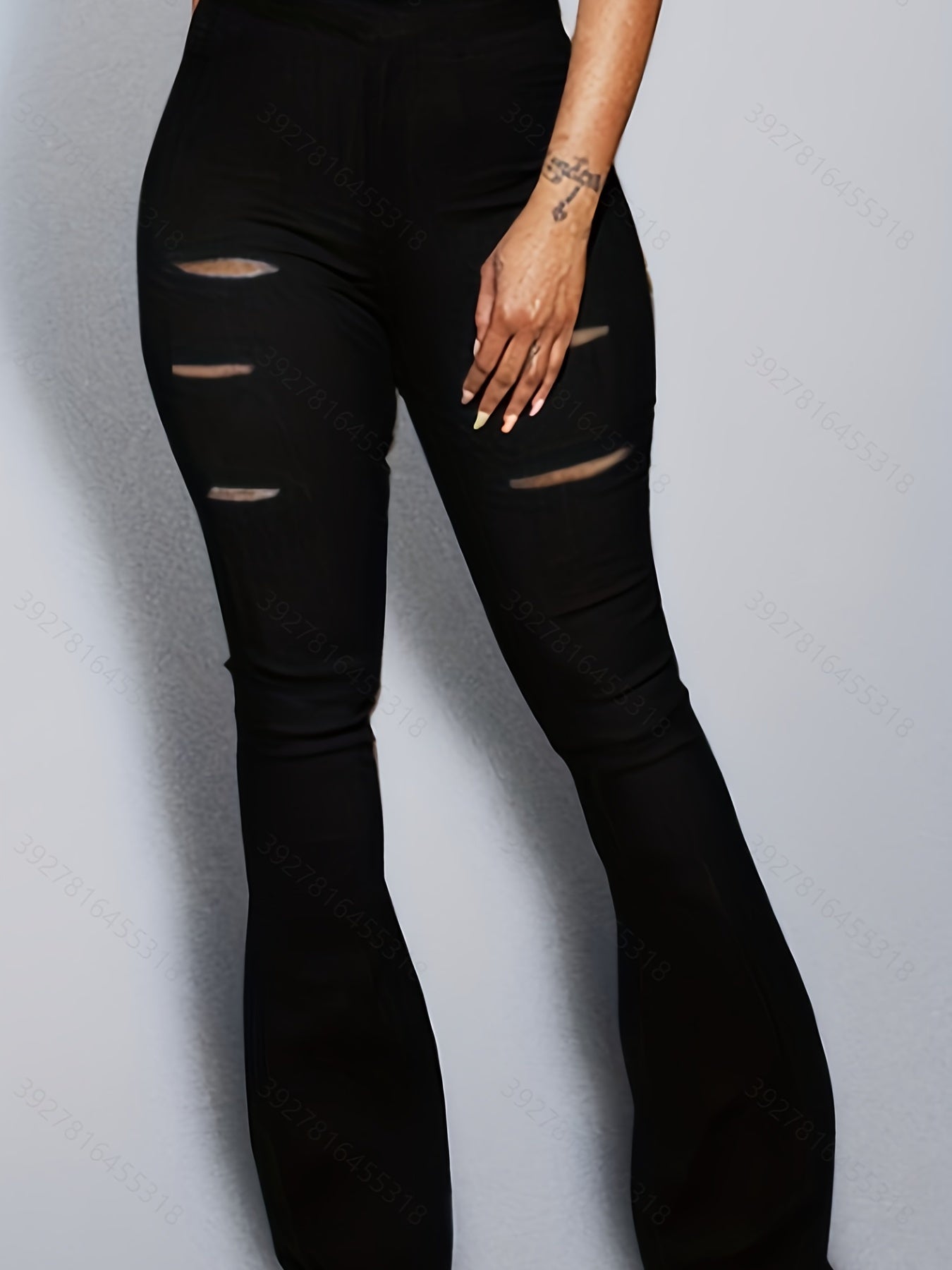 Casual Leggings Women's Plus Solid Ripped High Rise Skinny
