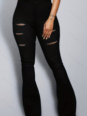 Casual Leggings Women's Plus Solid Ripped High Rise Skinny