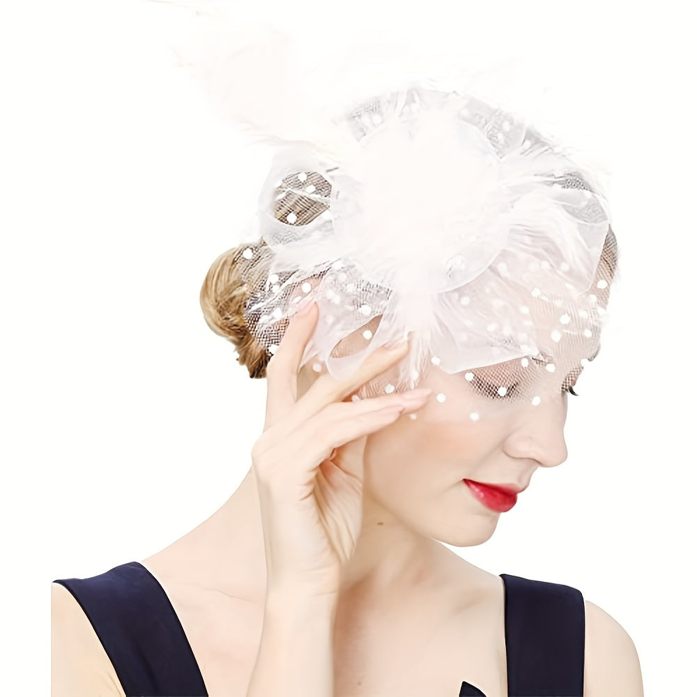 Retro Mesh Flower Feather Head Piece Hair Accessory for Women