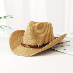 Khaki Sunshade Cowboy Hat for Outdoor Beach Travel