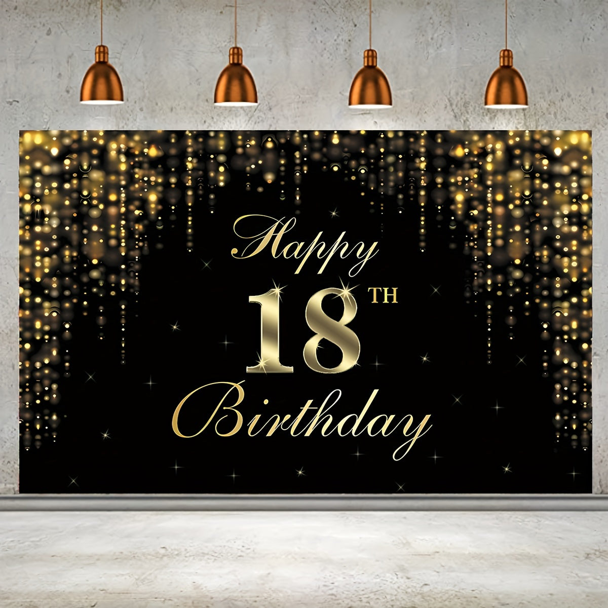 Happy 18th Birthday Banner Backdrop Golden Sweet 18 Birthday Sign