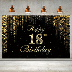 Happy 18th Birthday Banner Backdrop Golden Sweet 18 Birthday Sign