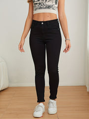 Women's Solid Skinny Jeans High Rise Slash Pocket Denim Pants