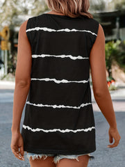 Casual Tank Top Women's Plus Stripe Print V Neck Slight Stretch