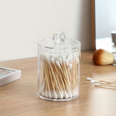 Swab Holder Dispenser Bathroom Container Apothecary Jar Wooden Lid