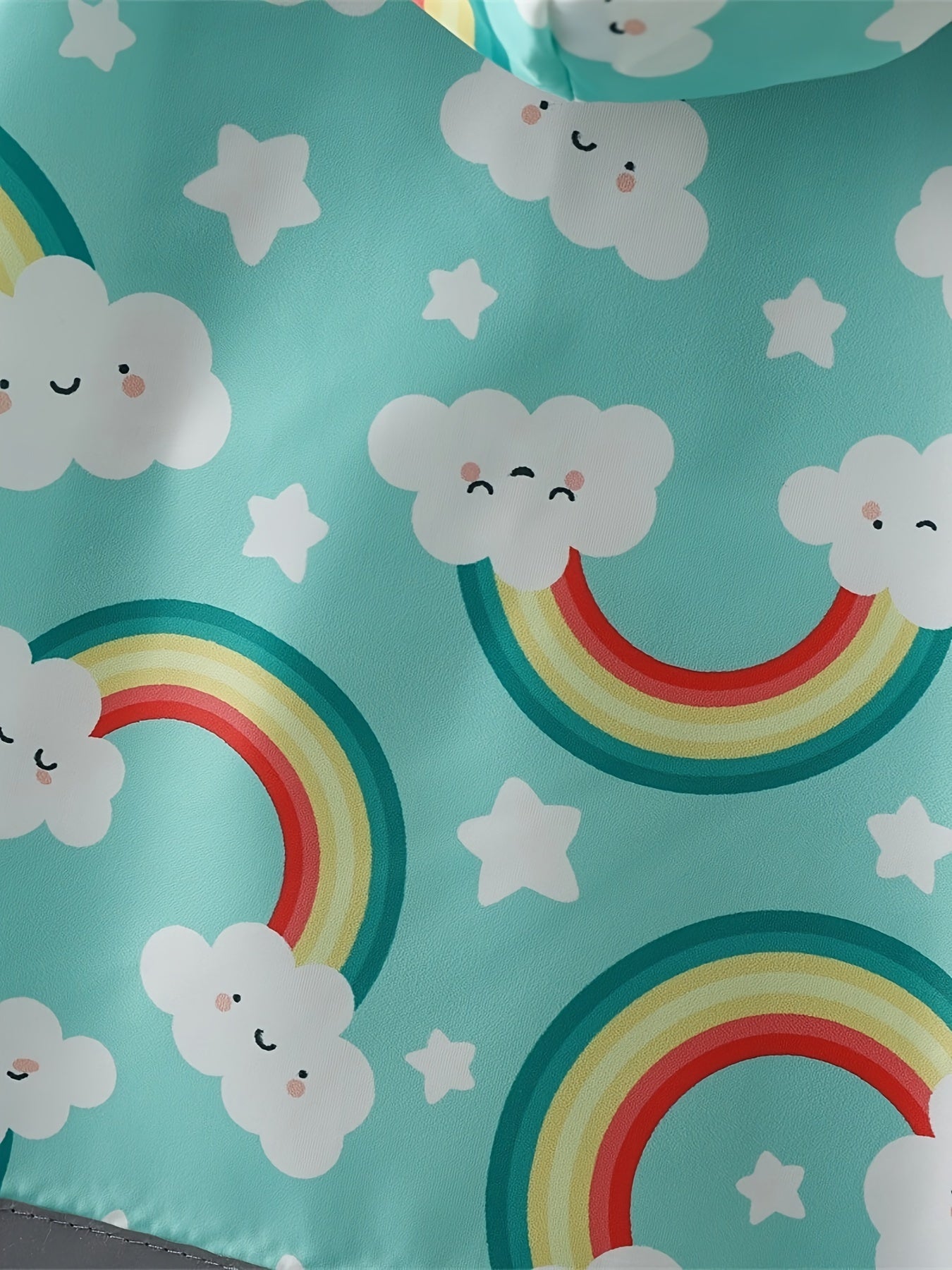 Rainbow Graphic Hooded Long Sleeve Raincoat Jacket For Girls