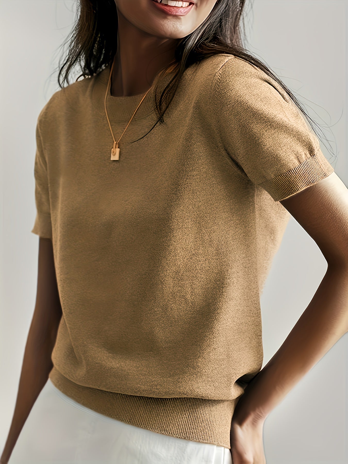 Women's Short Sleeve Crew Neck Sweater