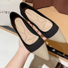 Women's Pointed Toe Knit Flat Shoes Soft Sole Slip On Casual Walking Shoes