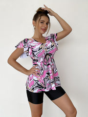 Ruffle Tankini Set V Neck Tie Front Swimsuit