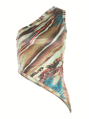 Y2K Abstract Print Sleeveless Top