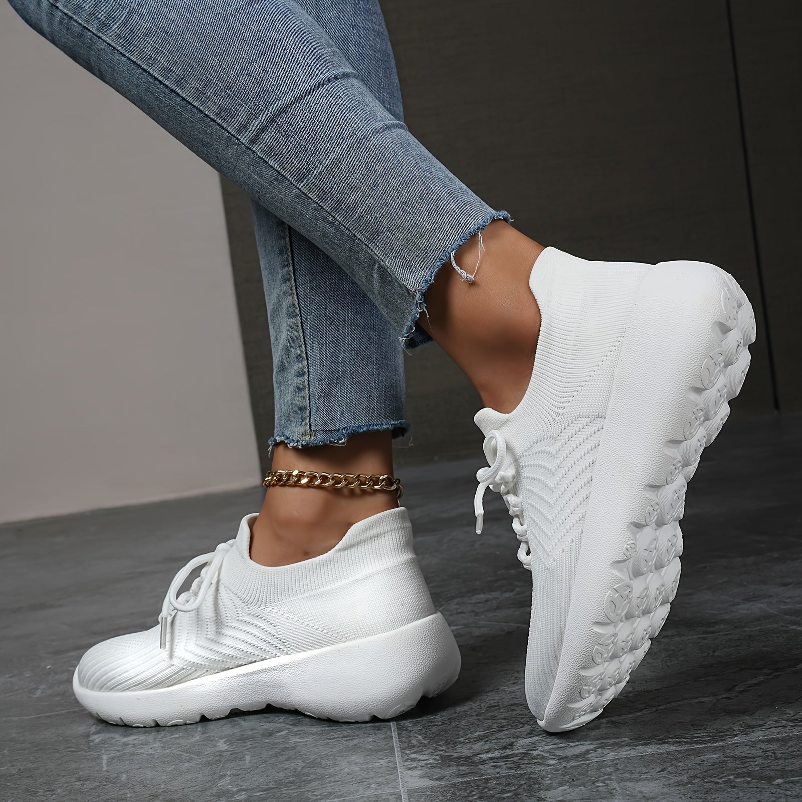 Solid Breathable Woven Shoes Running Sneakers