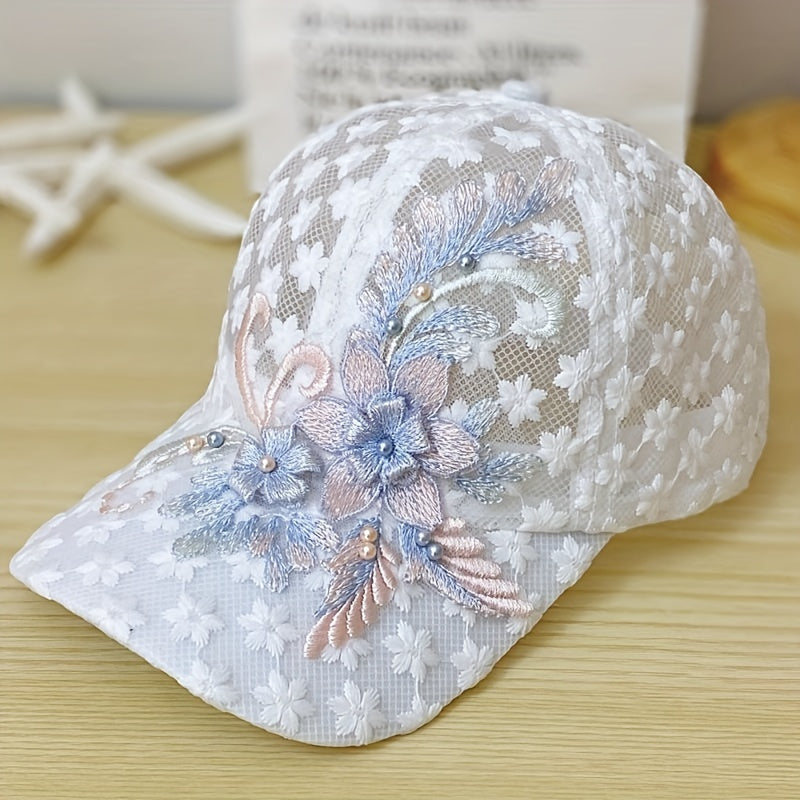 Flower Embroidery Baseball Cap Faux Pearl Decor Sports Hats