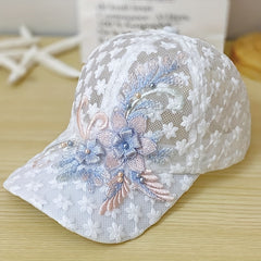 Flower Embroidery Baseball Cap Faux Pearl Decor Sports Hats