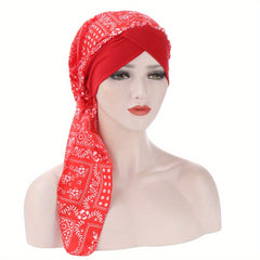 Vintage Floral Print Turban Cap Casual Head Wraps Elastic Headscarf Women