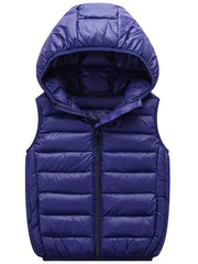 Boys Winter Hooded Cotton Padded Vest Sleeveless Jacket
