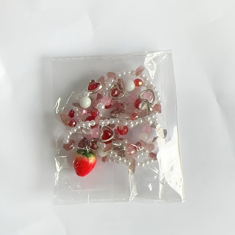 Girls Faux Pearl Strawberry Pendant Necklace