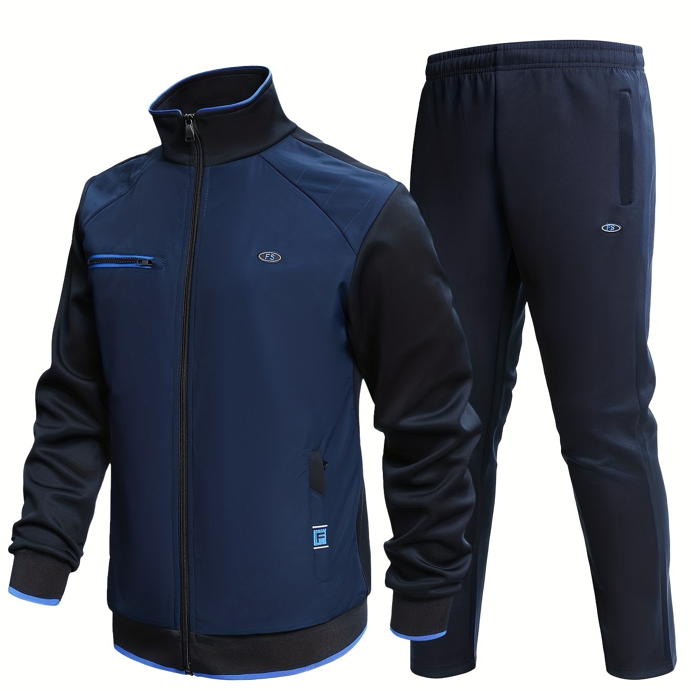 Men's Stand Collar Zip Up Jacket & Active Pants Set