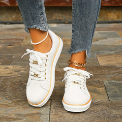 Chain Decor Round Toe Low Versatile Sneakers