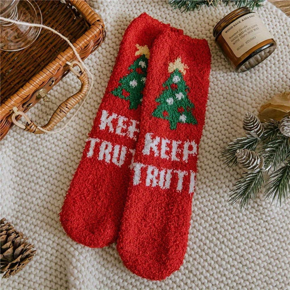 3 Pairs Festive Print Socks Cozy & Soft Women's Stockings
