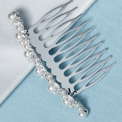 Pearl Hair Comb Silver Hairpin Tiara Wedding Birthday Cosplay