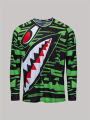 Men's Shark Pattern Long Sleeve T shirt Quick Drying Outdoor Top