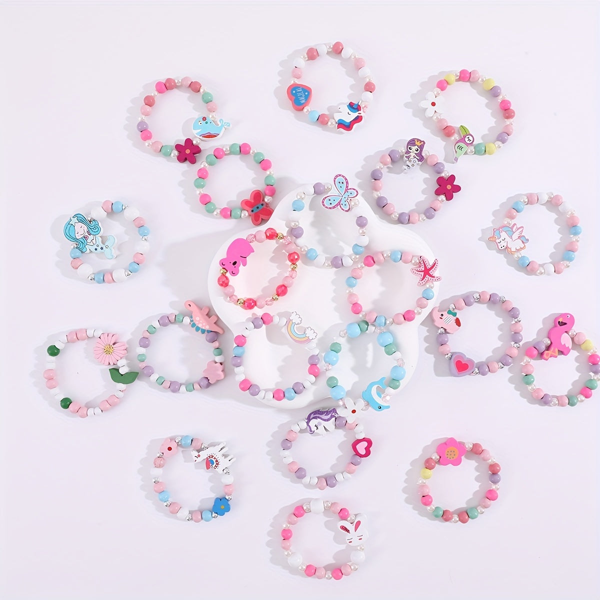 20pcs Beaded Mermaid & Unicorn Bracelet Set for Girls Holiday Party