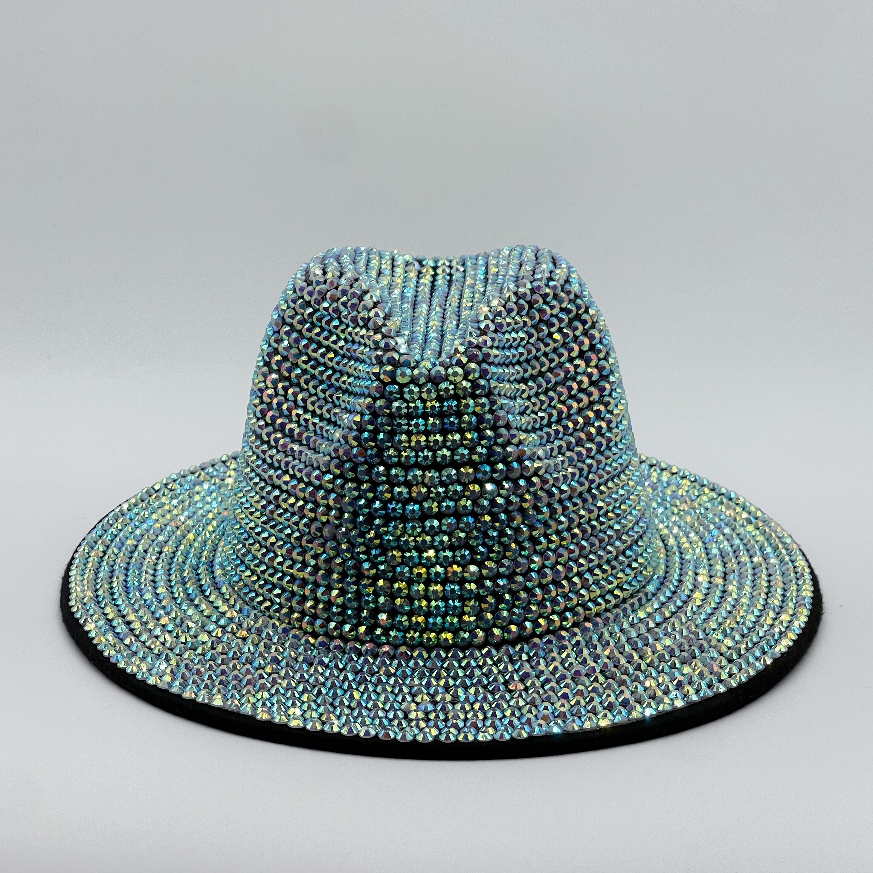 Hand Adhesive Rhinestone Sunshade Wide Brim Fedora Hat