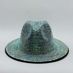 Hand Adhesive Rhinestone Sunshade Wide Brim Fedora Hat
