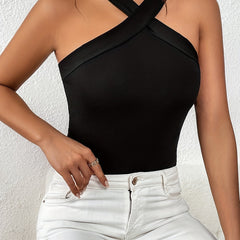 Wide Strap Sleeveless Top Casual Solid Slim Fit Summer