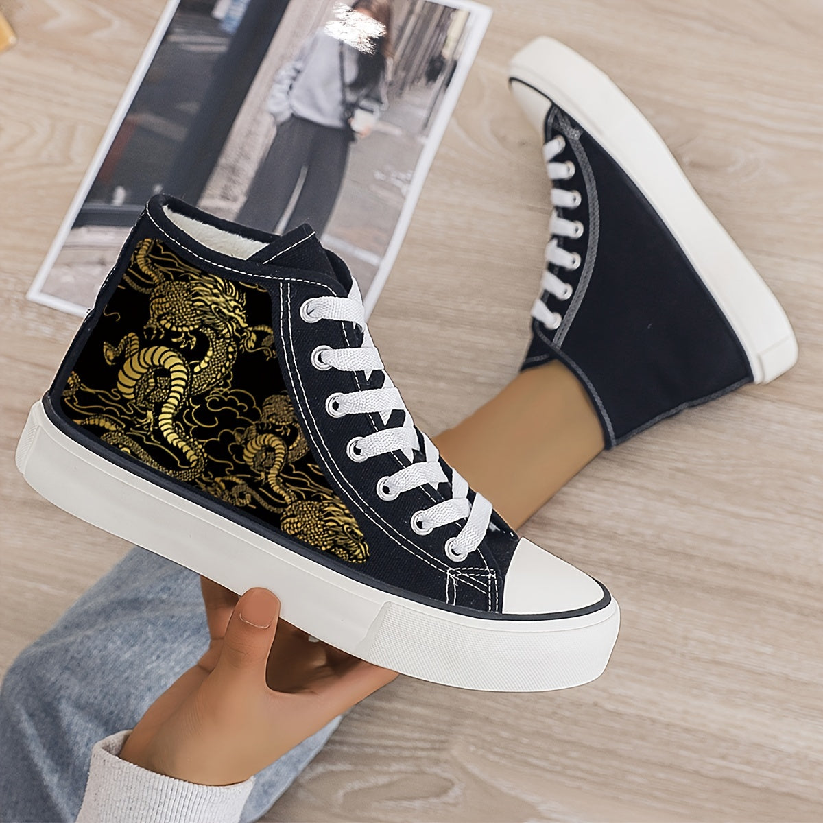 Girls' High Top Golden Pattern Skate Shoes Warm Plush Lining