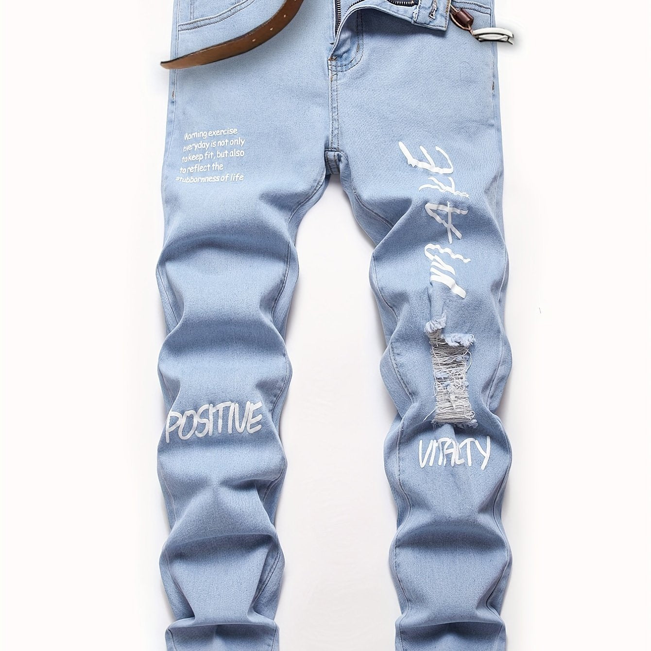 Men's Slim Fit Ripped Jeans Distressed Denim Pants