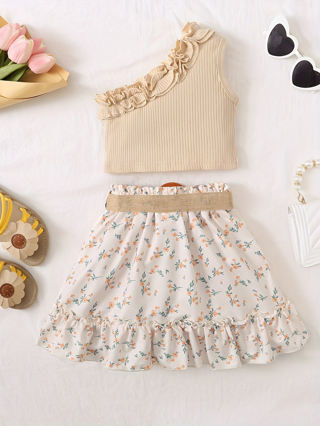 Girls' Ruffle Tank Top & Boho Flowers Skirt Set