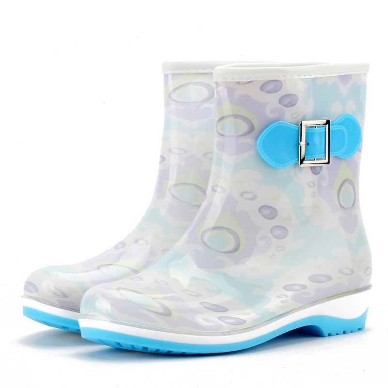 Waterproof Rain Boots Round Toe Slip-On Anti Slip High Boots