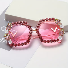 Ombre Lens Sunglasses Rhinestone Decor Square Frame Wide Temple Eyewear