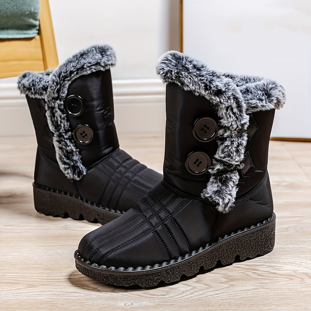 Faux Fur Lined Thermal Snow Boots Plush Round Toe Flat Winter Shoes