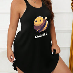 Sexy Nightdress Bee & Letter Print Round Neck Tank Sleep Dress