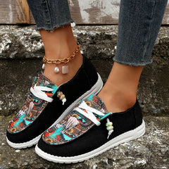 Women's Printed Canvas Shoes Lightweight Lace Up Walking Shoes