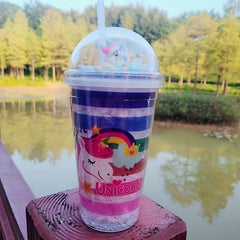 450ml Double Layered Rainbow Water Bottle with Straw & Lid