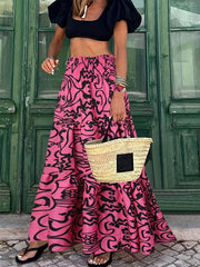 Abstract Print High Waist Boho Maxi Skirt Women's Clothing