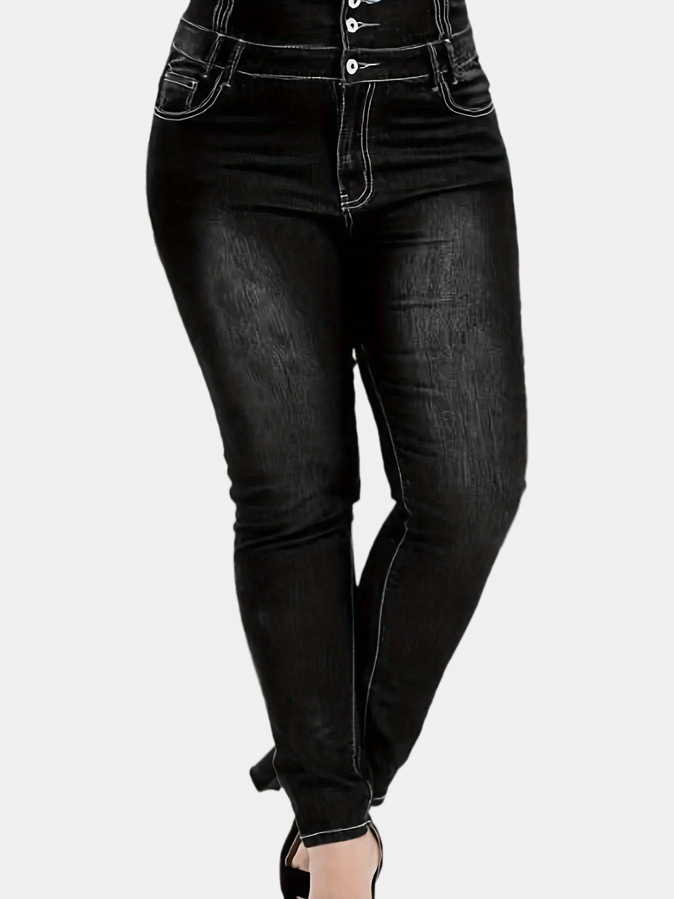 High Waist Solid Button Up Skinny Jeans