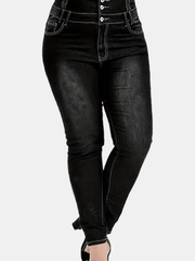 High Waist Solid Button Up Skinny Jeans