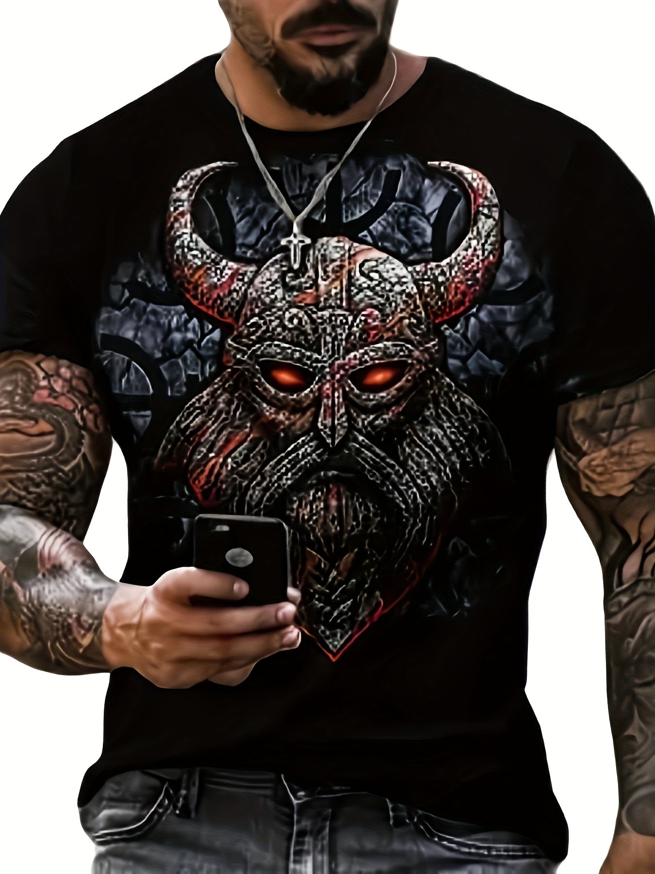 Men's Warrior Pattern Sports T-shirt Round Neck Tee for Summer